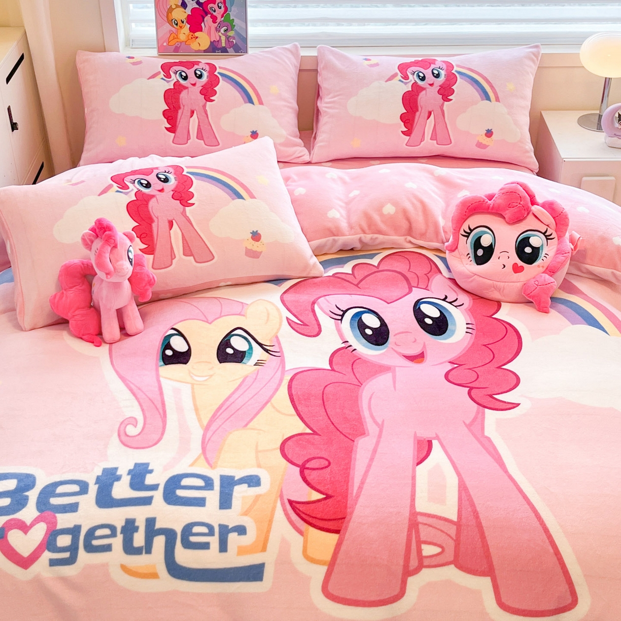 91家纺网 家纺一手货源 找家纺 （总）暮思家居 2025新款正版授权小马宝莉大阪数码印花高克重加厚保暖牛奶绒四件套