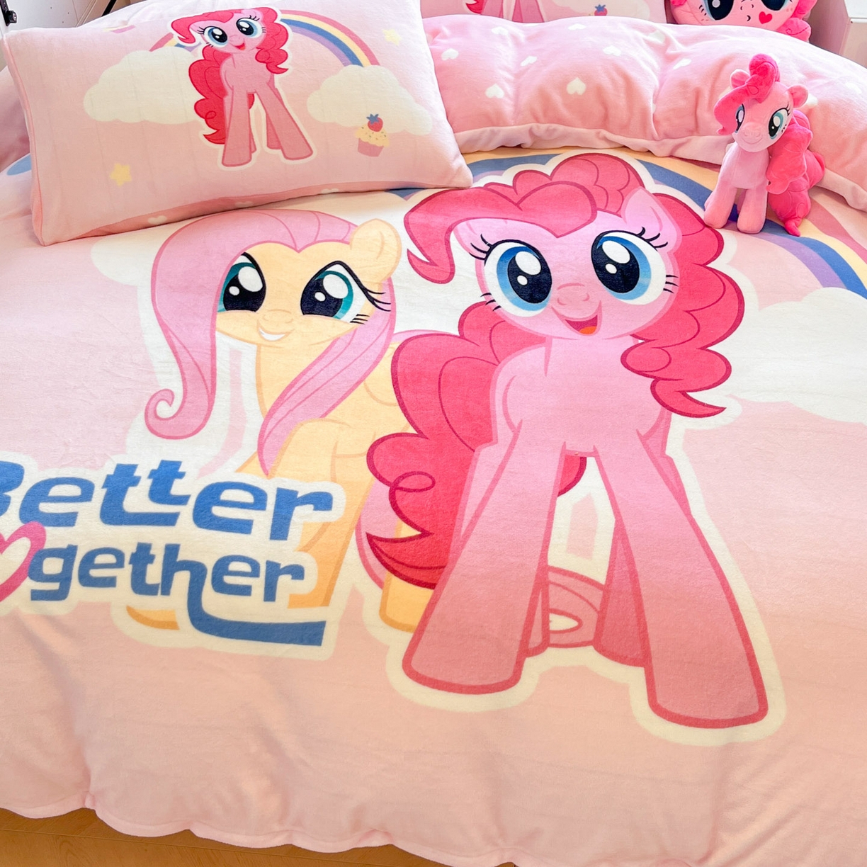 91家纺网 家纺一手货源 找家纺 （总）暮思家居 2025新款正版授权小马宝莉大阪数码印花高克重加厚保暖牛奶绒四件套