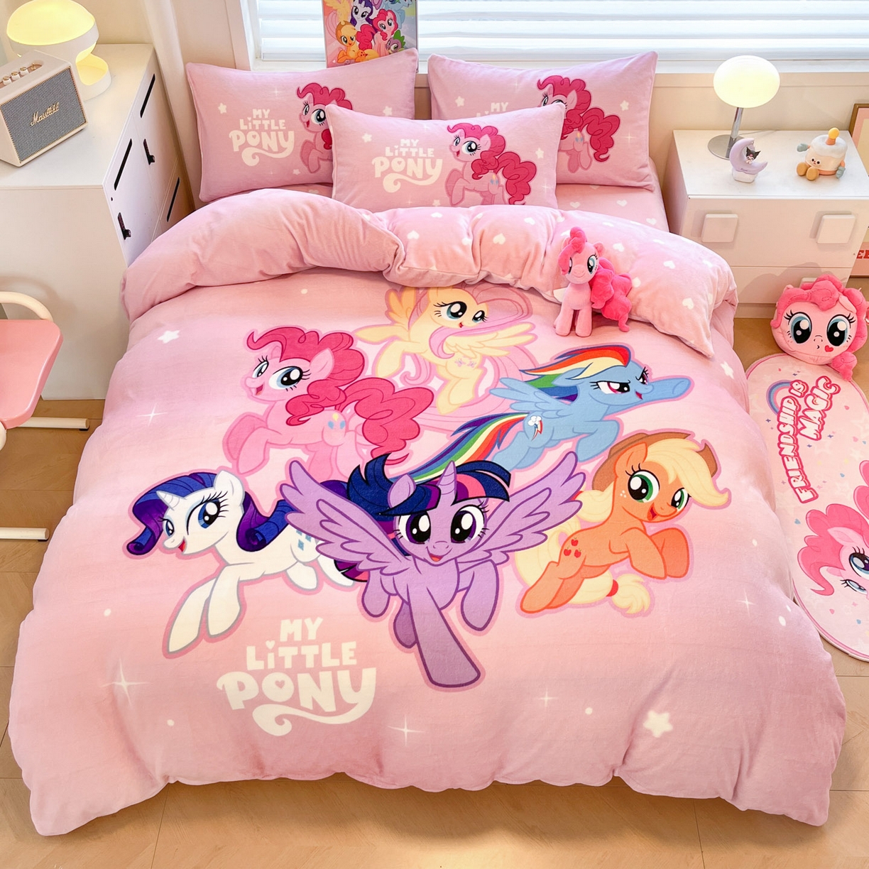 91家纺网 家纺一手货源 找家纺 （总）暮思家居 2025新款正版授权小马宝莉大阪数码印花高克重加厚保暖牛奶绒四件套