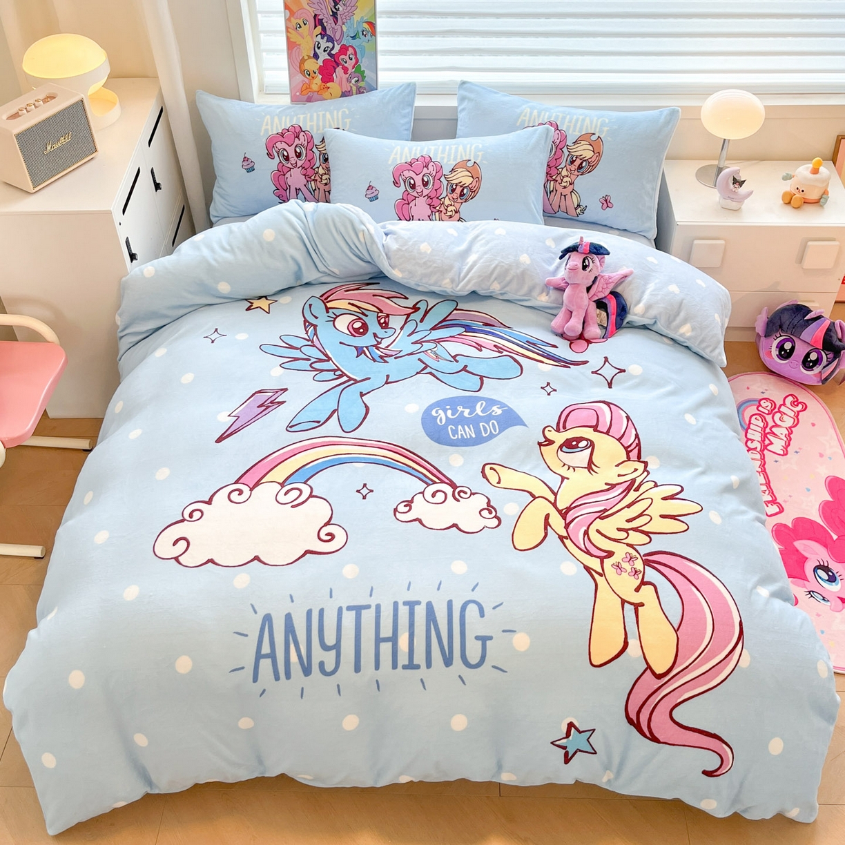 91家纺网 家纺一手货源 找家纺 （总）暮思家居 2025新款正版授权小马宝莉大阪数码印花高克重加厚保暖牛奶绒四件套