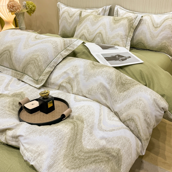 91家纺网 家纺一手货源 找家纺 木易家居 2026新款100%全棉纯棉加厚四件套（礼盒包装）（提供买家秀）风生水起-绿