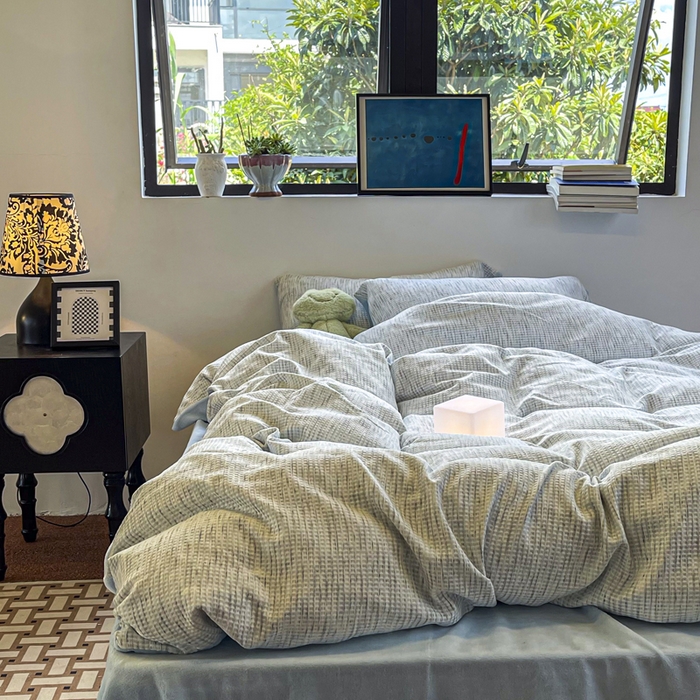 91家纺网 家纺一手货源 找家纺 （总）捌月 2025冬季新款软绵绵华夫格棉加绒系列四件套