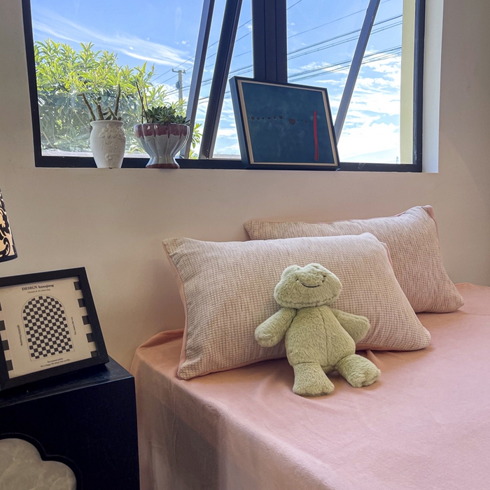 91家纺网 家纺一手货源 找家纺 捌月 2025冬季新款软绵绵华夫格棉加绒系列四件套 华夫格-绵绵粉