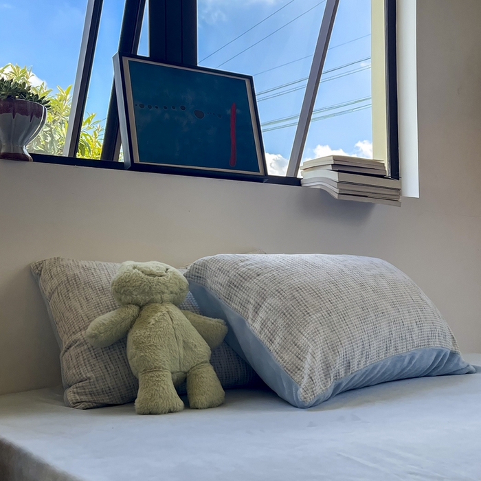 91家纺网 家纺一手货源 找家纺 捌月 2025冬季新款软绵绵华夫格棉加绒系列四件套 华夫格-海盐蓝