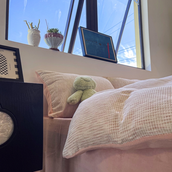 91家纺网 家纺一手货源 找家纺 捌月 2025冬季新款软绵绵华夫格棉加绒系列四件套 华夫格-绵绵粉