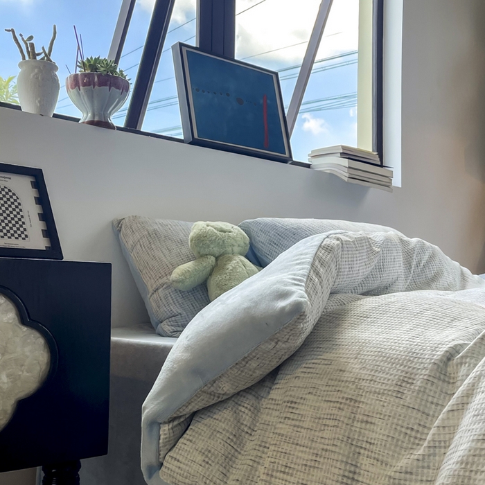 91家纺网 家纺一手货源 找家纺 捌月 2025冬季新款软绵绵华夫格棉加绒系列四件套 华夫格-海盐蓝