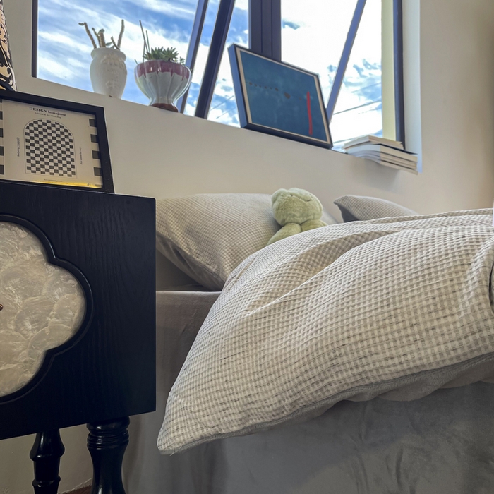 91家纺网 家纺一手货源 找家纺 捌月 2025冬季新款软绵绵华夫格棉加绒系列四件套 华夫格-静谧灰