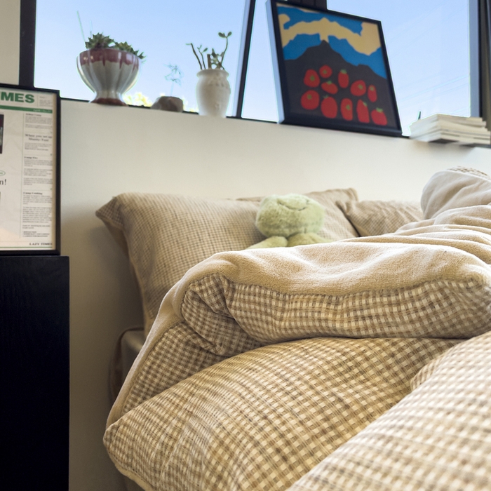 91家纺网 家纺一手货源 找家纺 捌月 2025冬季新款软绵绵华夫格棉加绒系列四件套 华夫格-浅卡其