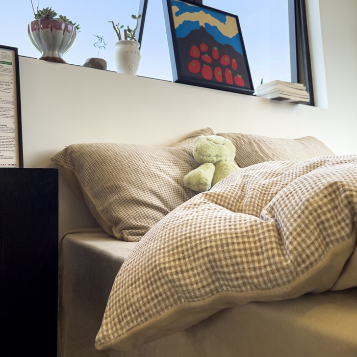 91家纺网 家纺一手货源 找家纺 捌月 2025冬季新款软绵绵华夫格棉加绒系列四件套 华夫格-浅卡其