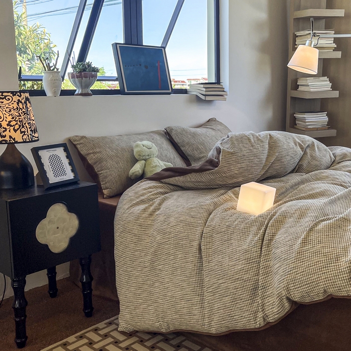 91家纺网 家纺一手货源 找家纺 捌月 2025冬季新款软绵绵华夫格棉加绒系列四件套 华夫格-朱古力