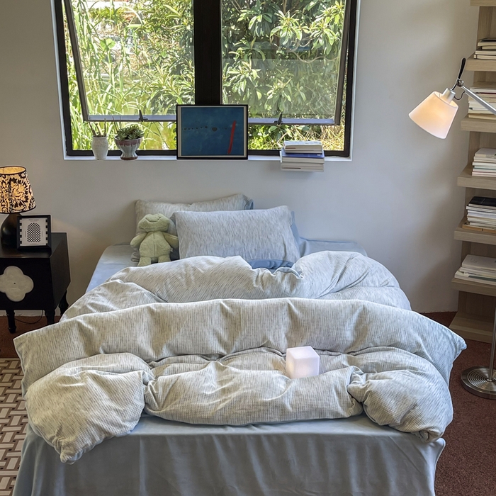 捌月 2025冬季新款软绵绵华夫格棉加绒系列四件套 华夫格-海盐蓝