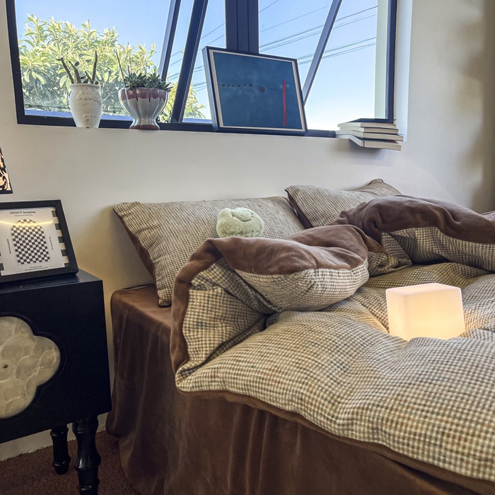 91家纺网 家纺一手货源 找家纺 捌月 2025冬季新款软绵绵华夫格棉加绒系列四件套 华夫格-朱古力