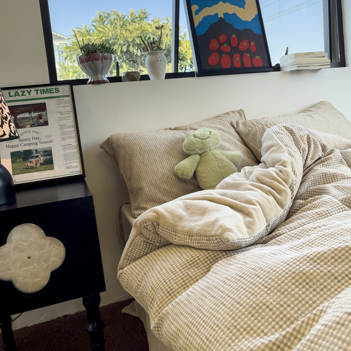 91家纺网 家纺一手货源 找家纺 捌月 2025冬季新款软绵绵华夫格棉加绒系列四件套 华夫格-浅卡其