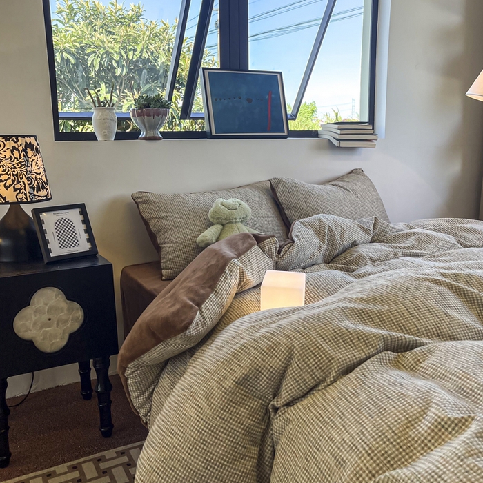 91家纺网 家纺一手货源 找家纺 捌月 2025冬季新款软绵绵华夫格棉加绒系列四件套 华夫格-朱古力