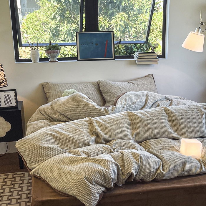 91家纺网 家纺一手货源 找家纺 捌月 2025冬季新款软绵绵华夫格棉加绒系列四件套 华夫格-朱古力