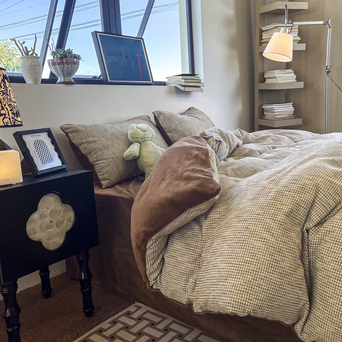 91家纺网 家纺一手货源 找家纺 捌月 2025冬季新款软绵绵华夫格棉加绒系列四件套 华夫格-朱古力