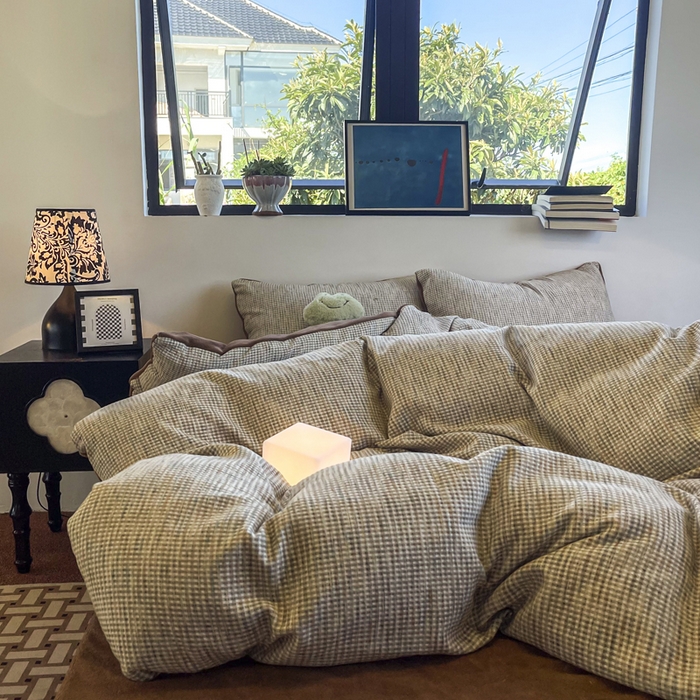 91家纺网 家纺一手货源 找家纺 捌月 2025冬季新款软绵绵华夫格棉加绒系列四件套 华夫格-朱古力