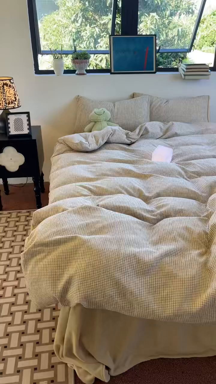 91家纺网 家纺一手货源 找家纺 捌月 2025冬季新款软绵绵华夫格棉加绒系列四件套 华夫格-浅卡其