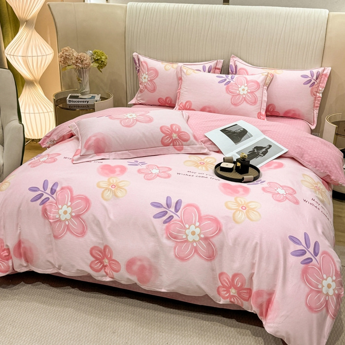 91家纺网 家纺一手货源 找家纺 木易家居 2026新款100%全棉纯棉加厚四件套（礼盒包装）（提供买家秀）四季海棠