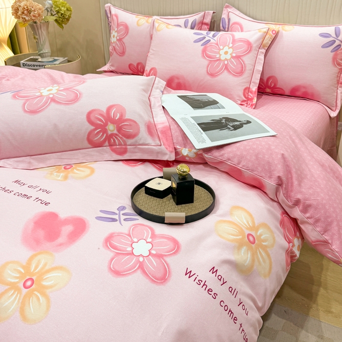 91家纺网 家纺一手货源 找家纺 木易家居 2026新款100%全棉纯棉加厚四件套（礼盒包装）（提供买家秀）四季海棠