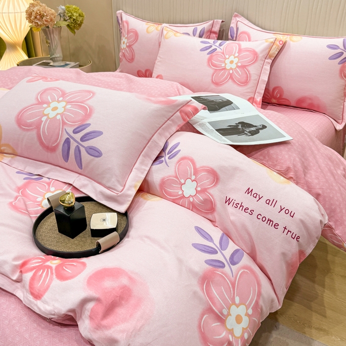 91家纺网 家纺一手货源 找家纺 木易家居 2026新款100%全棉纯棉加厚四件套（礼盒包装）（提供买家秀）四季海棠