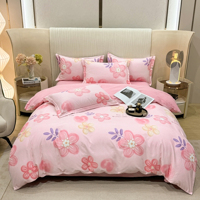 91家纺网 家纺一手货源 找家纺 木易家居 2026新款100%全棉纯棉加厚四件套（礼盒包装）（提供买家秀）四季海棠