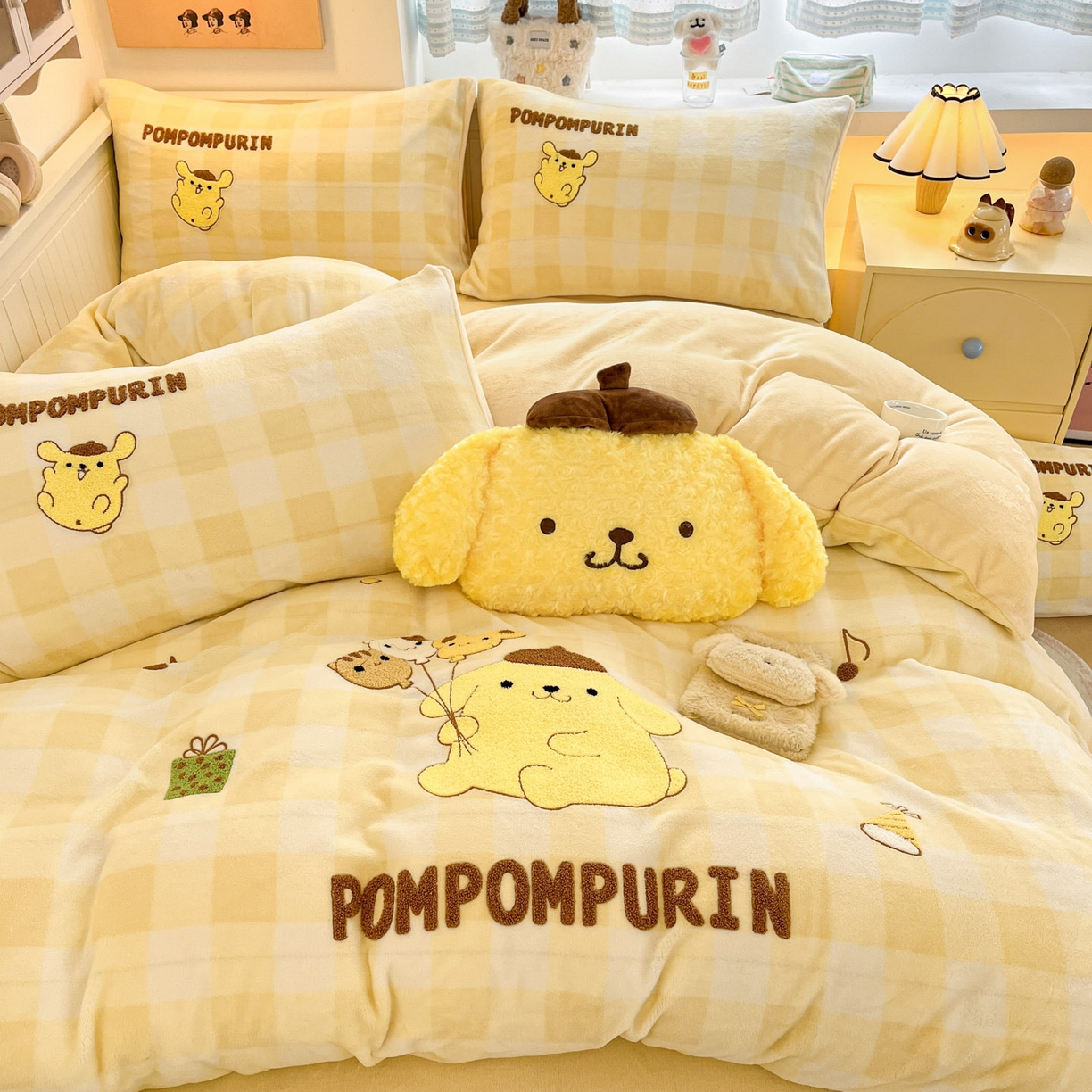 暮思家居 2025新款正版授权高端毛巾绣绣花牛奶绒三丽鸥四件套 毛巾绣-布丁狗