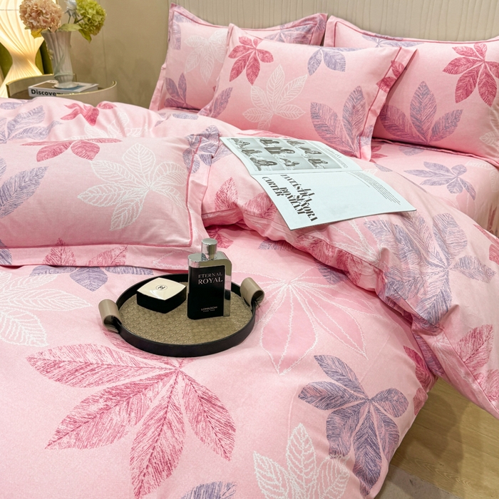 91家纺网 家纺一手货源 找家纺 木易家居 2026新款100%全棉纯棉加厚四件套（礼盒包装）（提供买家秀）香山红叶-粉