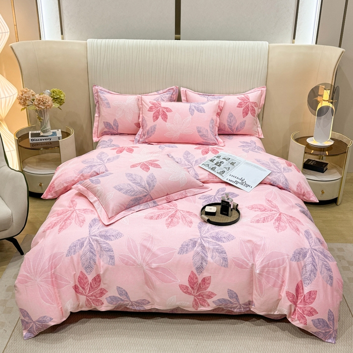 91家纺网 家纺一手货源 找家纺 木易家居 2026新款100%全棉纯棉加厚四件套（礼盒包装）（提供买家秀）香山红叶-粉