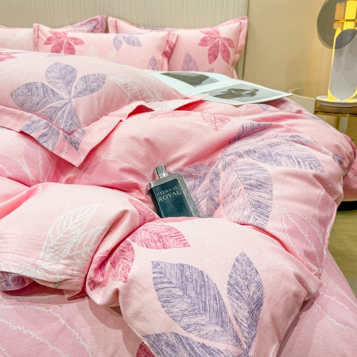 91家纺网 家纺一手货源 找家纺 木易家居 2026新款100%全棉纯棉加厚四件套（礼盒包装）（提供买家秀）香山红叶-粉