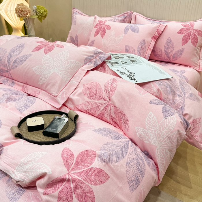 91家纺网 家纺一手货源 找家纺 木易家居 2026新款100%全棉纯棉加厚四件套（礼盒包装）（提供买家秀）香山红叶-粉