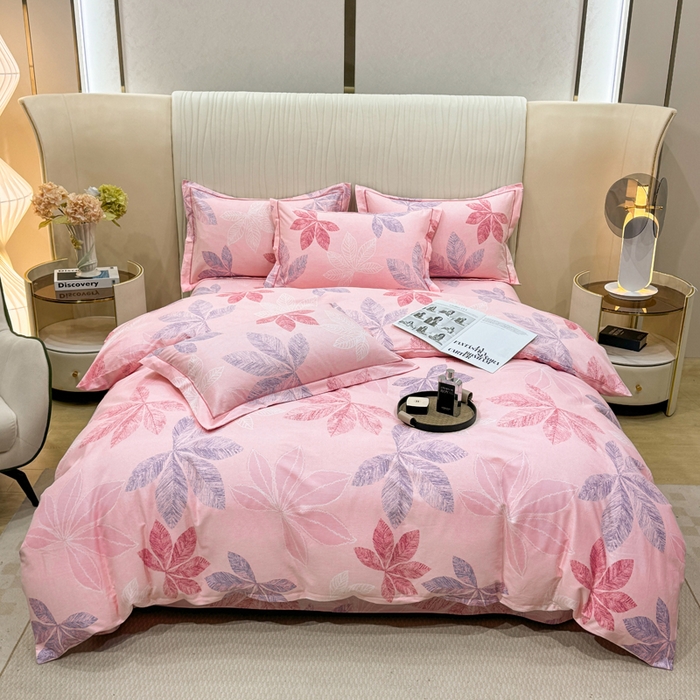 91家纺网 家纺一手货源 找家纺 木易家居 2026新款100%全棉纯棉加厚四件套（礼盒包装）（提供买家秀）香山红叶-粉