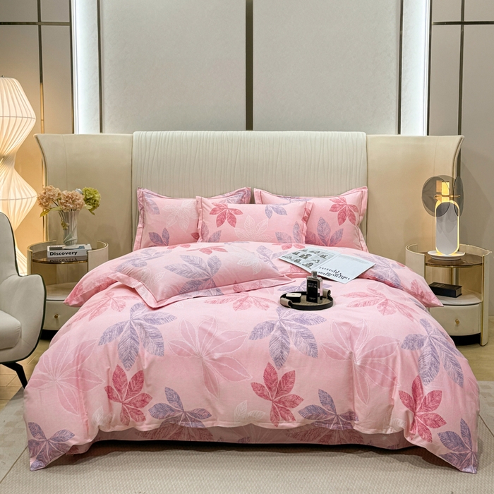 91家纺网 家纺一手货源 找家纺 木易家居 2026新款100%全棉纯棉加厚四件套（礼盒包装）（提供买家秀）香山红叶-粉