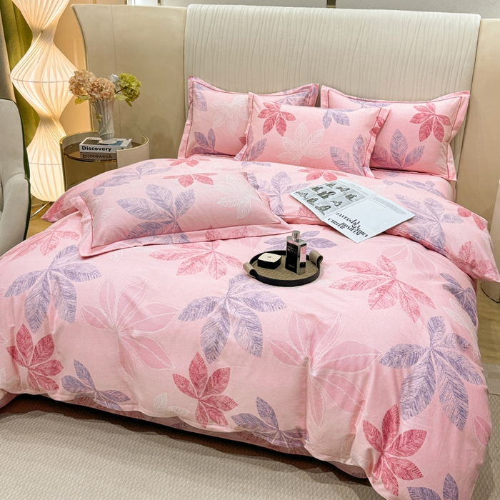 91家纺网 家纺一手货源 找家纺 木易家居 2026新款100%全棉纯棉加厚四件套（礼盒包装）（提供买家秀）香山红叶-粉