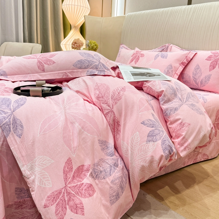 91家纺网 家纺一手货源 找家纺 木易家居 2026新款100%全棉纯棉加厚四件套（礼盒包装）（提供买家秀）香山红叶-粉