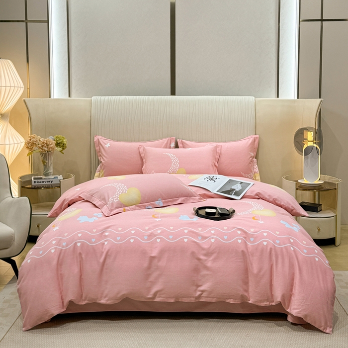 91家纺网 家纺一手货源 找家纺 木易家居 2026新款100%全棉纯棉加厚四件套（礼盒包装）（提供买家秀）月下舞曲-粉
