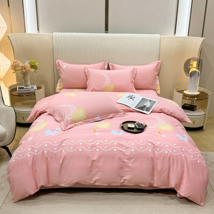 91家纺网 家纺一手货源 找家纺 木易家居 2026新款100%全棉纯棉加厚四件套（礼盒包装）（提供买家秀）月下舞曲-粉