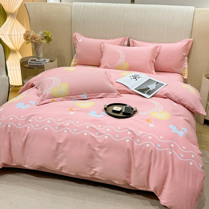 91家纺网 家纺一手货源 找家纺 木易家居 2026新款100%全棉纯棉加厚四件套（礼盒包装）（提供买家秀）月下舞曲-粉