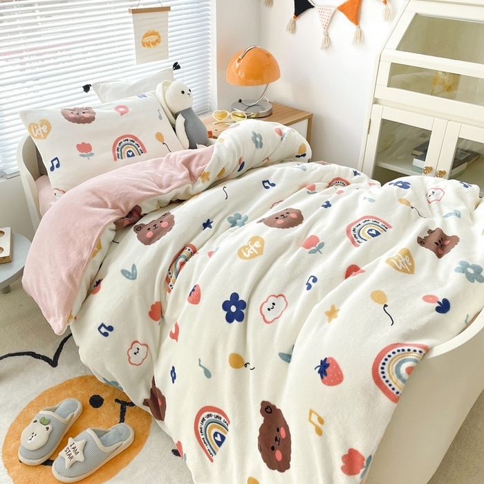 91家纺网 家纺一手货源 找家纺 （总）嗨生活 2025新款加厚230克牛奶绒儿童三件套幼儿园三件套