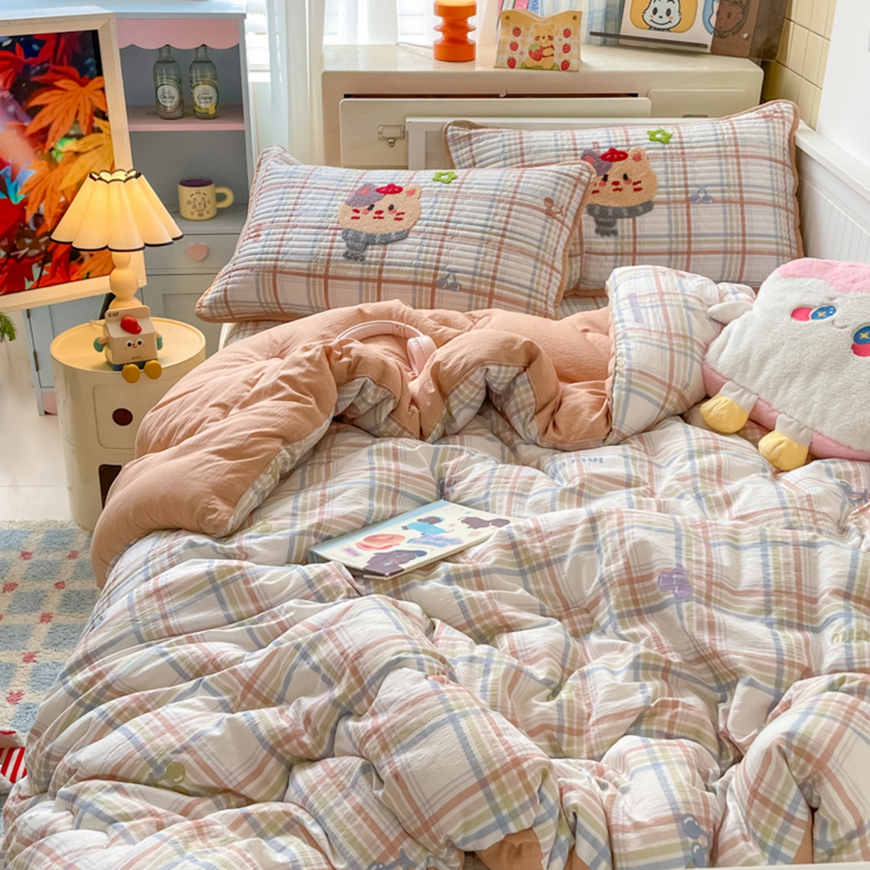 91家纺网 家纺一手货源 找家纺 老帅的工厂店 2025新款A类云感懒人冬季一体被床盖四件套 萌萌猫