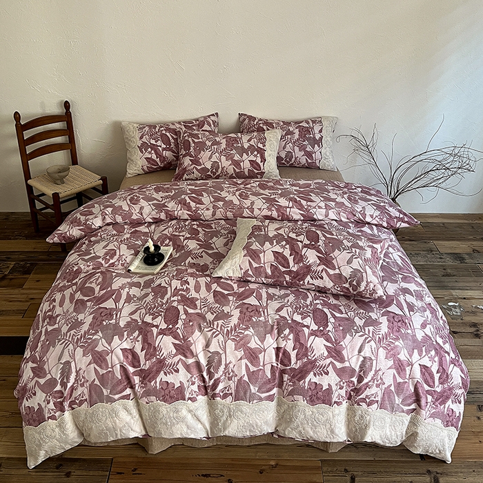 91家纺网 家纺一手货源 找家纺 （总）仟网汇 2025新款亚麻复古花边系列四件套