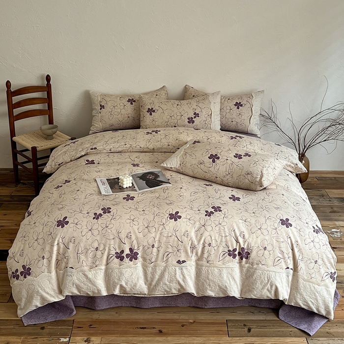 91家纺网 家纺一手货源 找家纺 （总）仟网汇 2025新款亚麻复古花边系列四件套