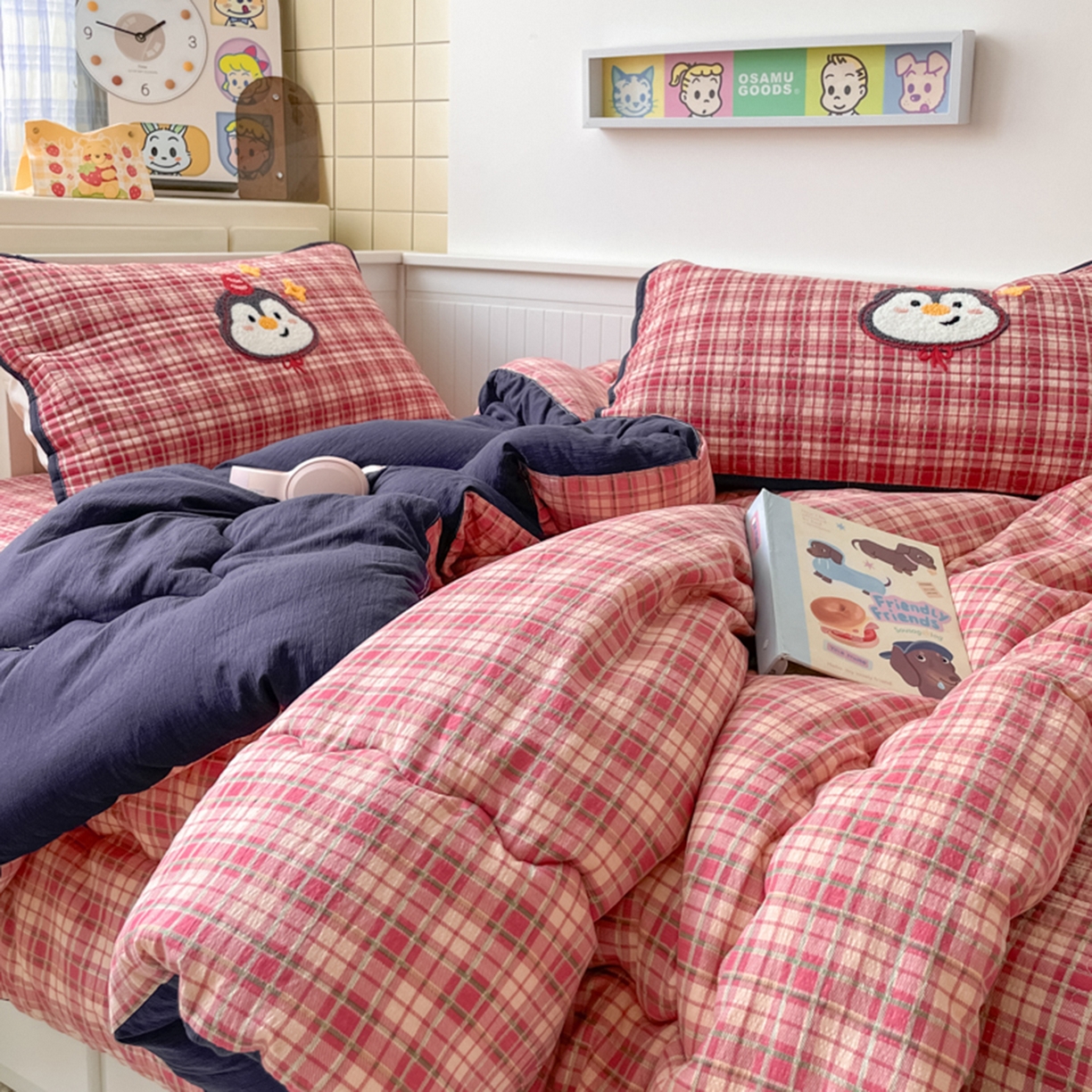 91家纺网 家纺一手货源 找家纺 老帅的工厂店 2025新款A类云感懒人冬季一体被床盖四件套 企鹅