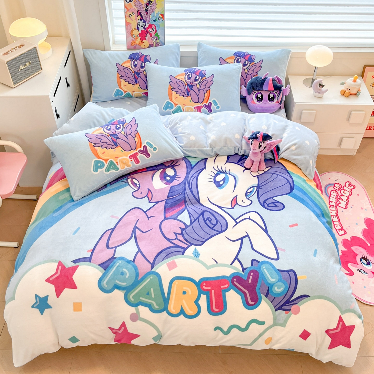 暮思家居 2025新款正版授权小马宝莉大阪数码印花高克重加厚保暖牛奶绒四件套 绒大版-彩虹宝莉