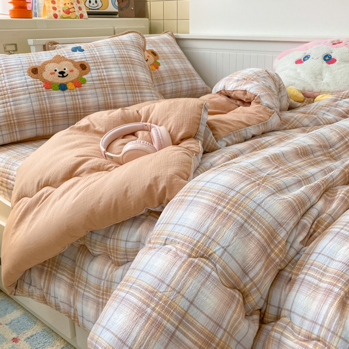 91家纺网 家纺一手货源 找家纺 老帅的工厂店 2025新款A类云感懒人冬季一体被床盖四件套 生日小猴