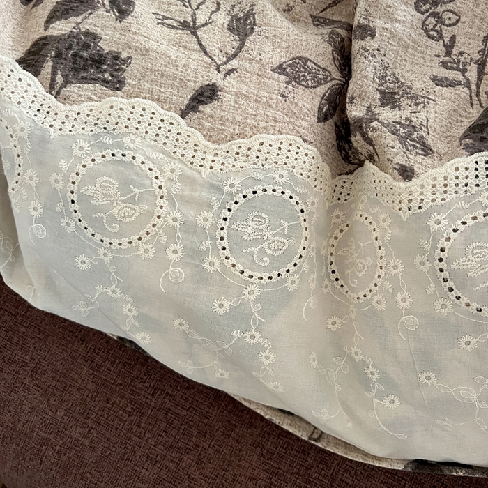 91家纺网 家纺一手货源 找家纺 仟网汇 2025新款亚麻复古花边系列四件套茶野