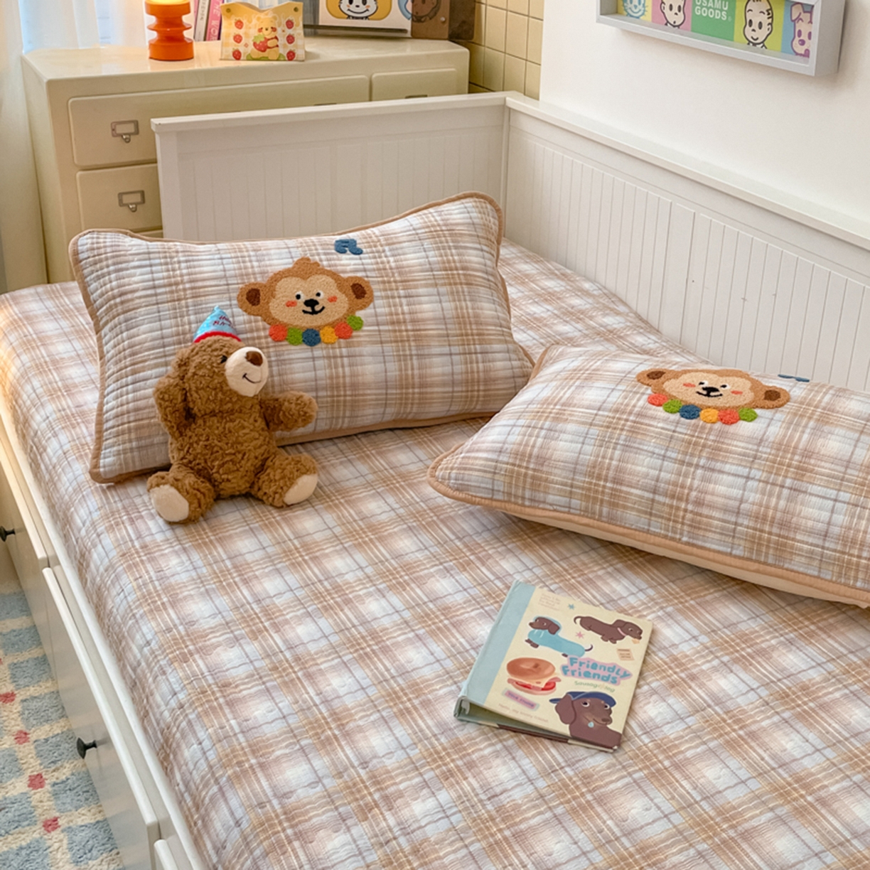 91家纺网 家纺一手货源 找家纺 老帅的工厂店 2025新款A类云感懒人冬季一体被床盖四件套 生日小猴