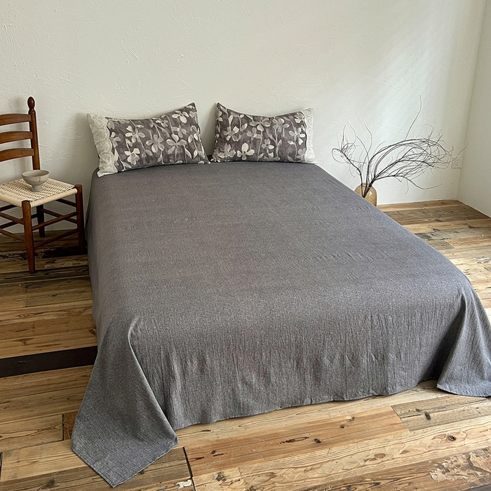 91家纺网 家纺一手货源 找家纺 仟网汇 2025新款亚麻复古花边系列四件套花影灰