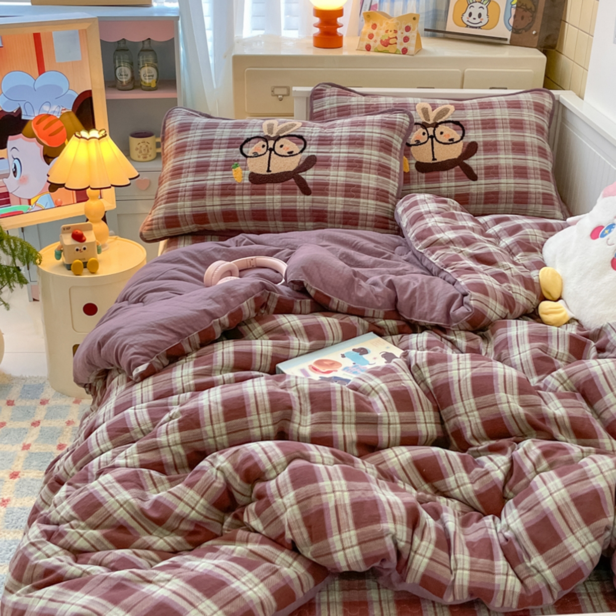 91家纺网 家纺一手货源 找家纺 老帅的工厂店 2025新款A类云感懒人冬季一体被床盖四件套 兔宝