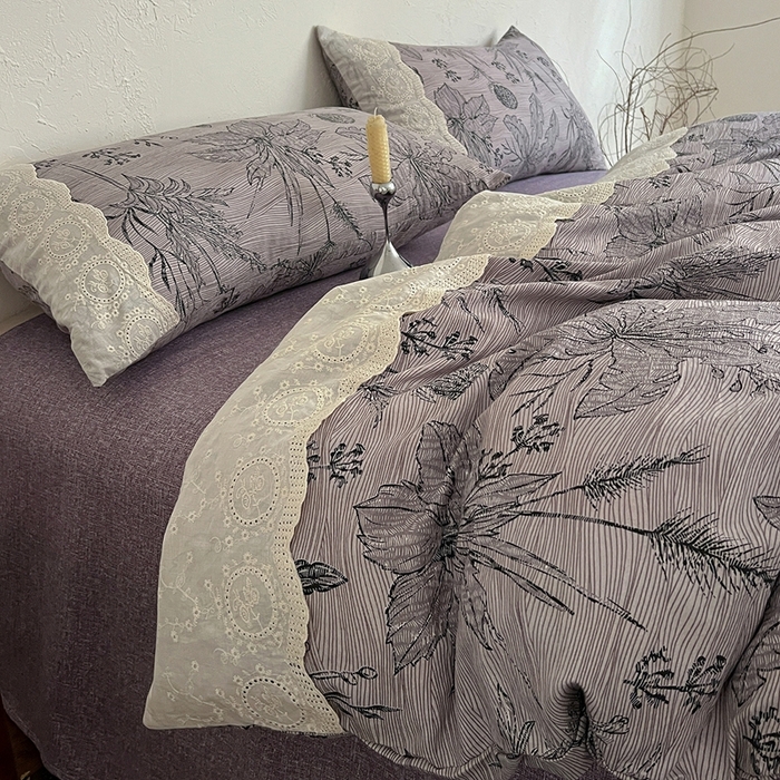 91家纺网 家纺一手货源 找家纺 仟网汇 2025新款亚麻复古花边系列四件套麦卡伦